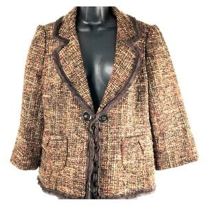 Classiques Entier Brown Tweed Blazer Ruffle Jacket